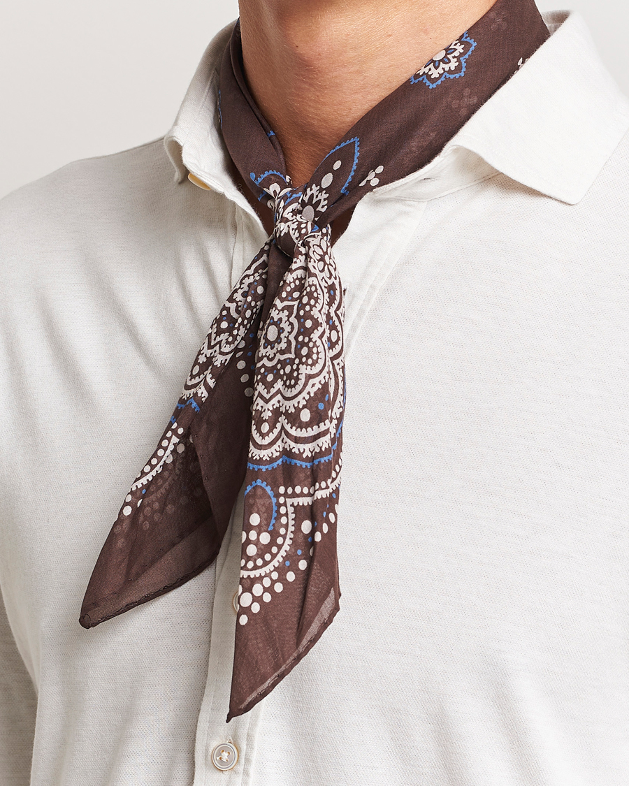 Herren | Amanda Christensen Cotton Voilé Printed Flower Bandana Brown | Amanda Christensen | Cotton Voilé Printed Flower Bandana Brown