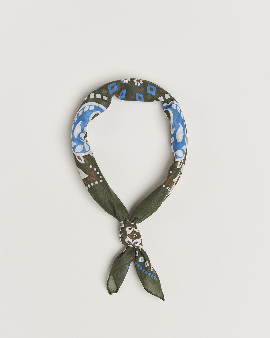 Herren | Amanda Christensen Cotton Voilé Printed Flower Bandana Olive | Amanda Christensen | Cotton Voilé Printed Flower Bandana Olive