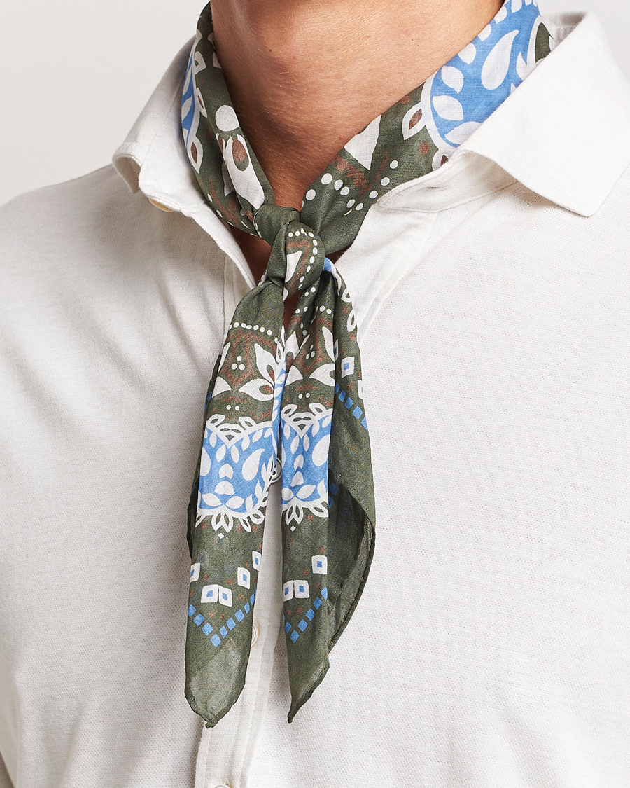 Herren | Amanda Christensen Cotton Voilé Printed Flower Bandana Olive | Amanda Christensen | Cotton Voilé Printed Flower Bandana Olive