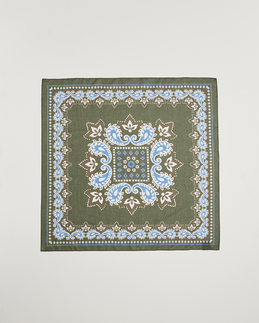 Herren | Amanda Christensen Cotton Voilé Printed Flower Bandana Olive | Amanda Christensen | Cotton Voilé Printed Flower Bandana Olive