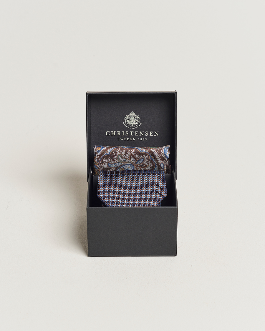 Herren | Amanda Christensen Box Set Silk 8 cm Paisley Tie And Pocket Square Brown | Amanda Christensen | Box Set Silk 8 cm Paisley Tie And Pocket Square Brown