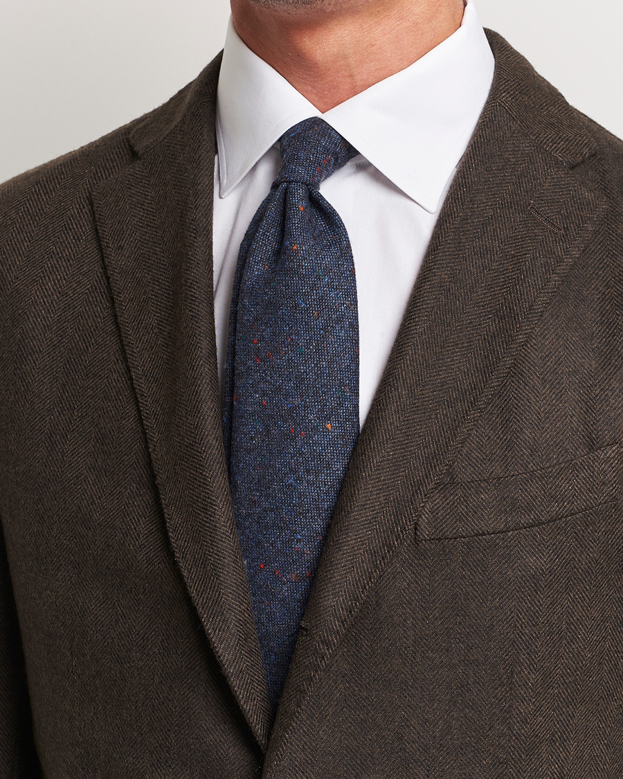 Herren | Amanda Christensen Wool Donegal 8cm Tie Navy | Amanda Christensen | Wool Donegal 8cm Tie Navy