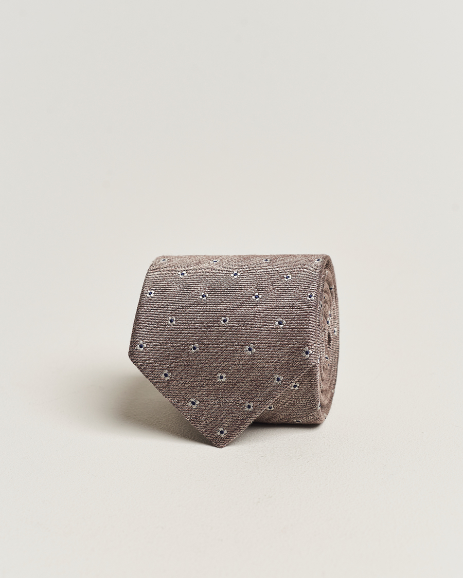 Herren | Amanda Christensen Silk/Wool 8cm Printed Flower Tie Beige Melange | Amanda Christensen | Silk/Wool 8cm Printed Flower Tie Beige Melange