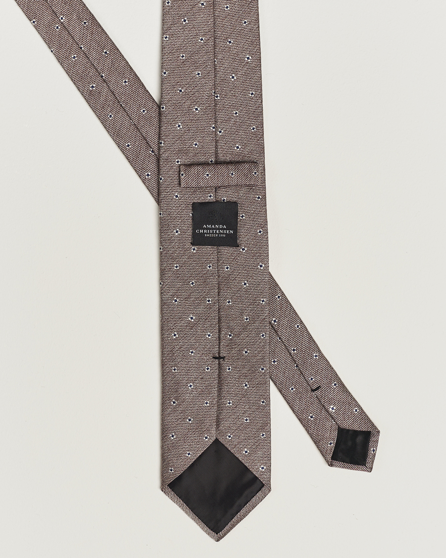 Herren | Amanda Christensen Silk/Wool 8cm Printed Flower Tie Beige Melange | Amanda Christensen | Silk/Wool 8cm Printed Flower Tie Beige Melange