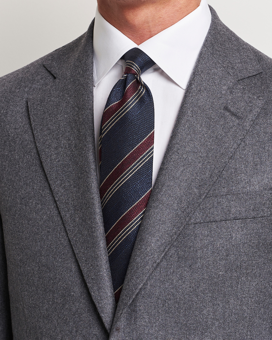 Herren | Amanda Christensen Cotton/Wool/Silk 8cm Regimental Stripe Tie Navy/Red | Amanda Christensen | Cotton/Wool/Silk 8cm Regimental Stripe Tie Navy/Red