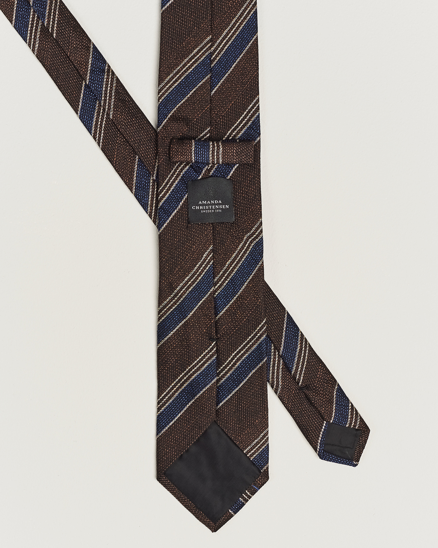 Herren | Amanda Christensen Cotton/Wool/Silk 8cm Regimental Stripe Tie Brown/Navy | Amanda Christensen | Cotton/Wool/Silk 8cm Regimental Stripe Tie Brown/Navy