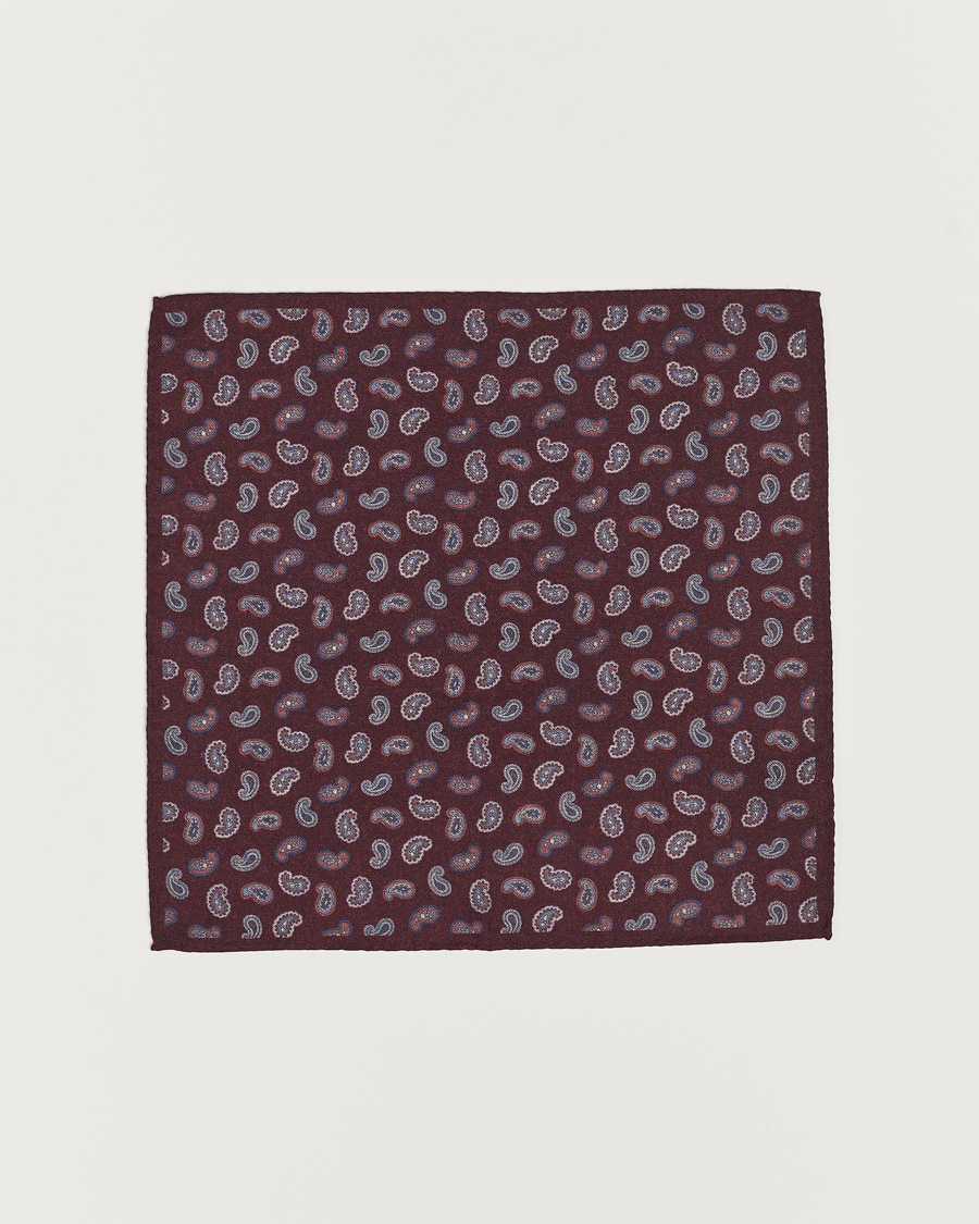 Herren | Amanda Christensen Wool Flannel Printed Paisley Pocket Square Wine | Amanda Christensen | Wool Flannel Printed Paisley Pocket Square Wine