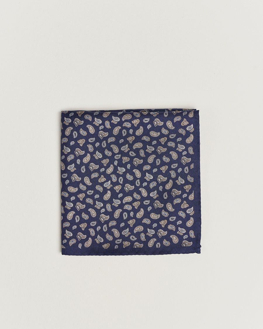 Herren | Amanda Christensen Silk Oxford Printed Paisley Pocket Square Navy | Amanda Christensen | Silk Oxford Printed Paisley Pocket Square Navy