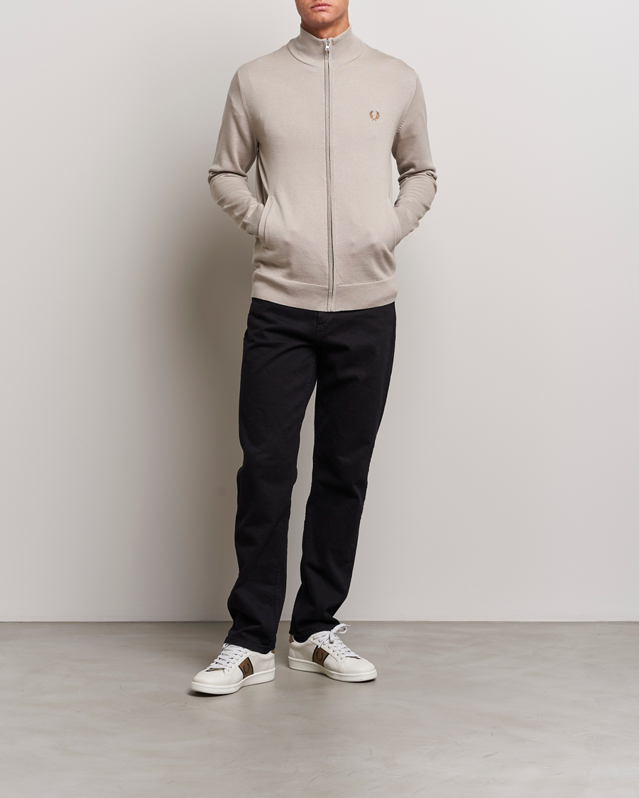 Herren | Pullover | Fred Perry | Knitted Zip Through Jacket Dark Oatmeal