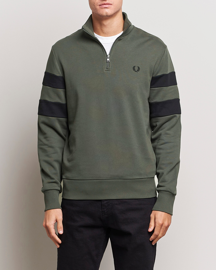 Herren | Pullover | Fred Perry | Tipped Sleeve Half Zip Sweatshirt Field Green