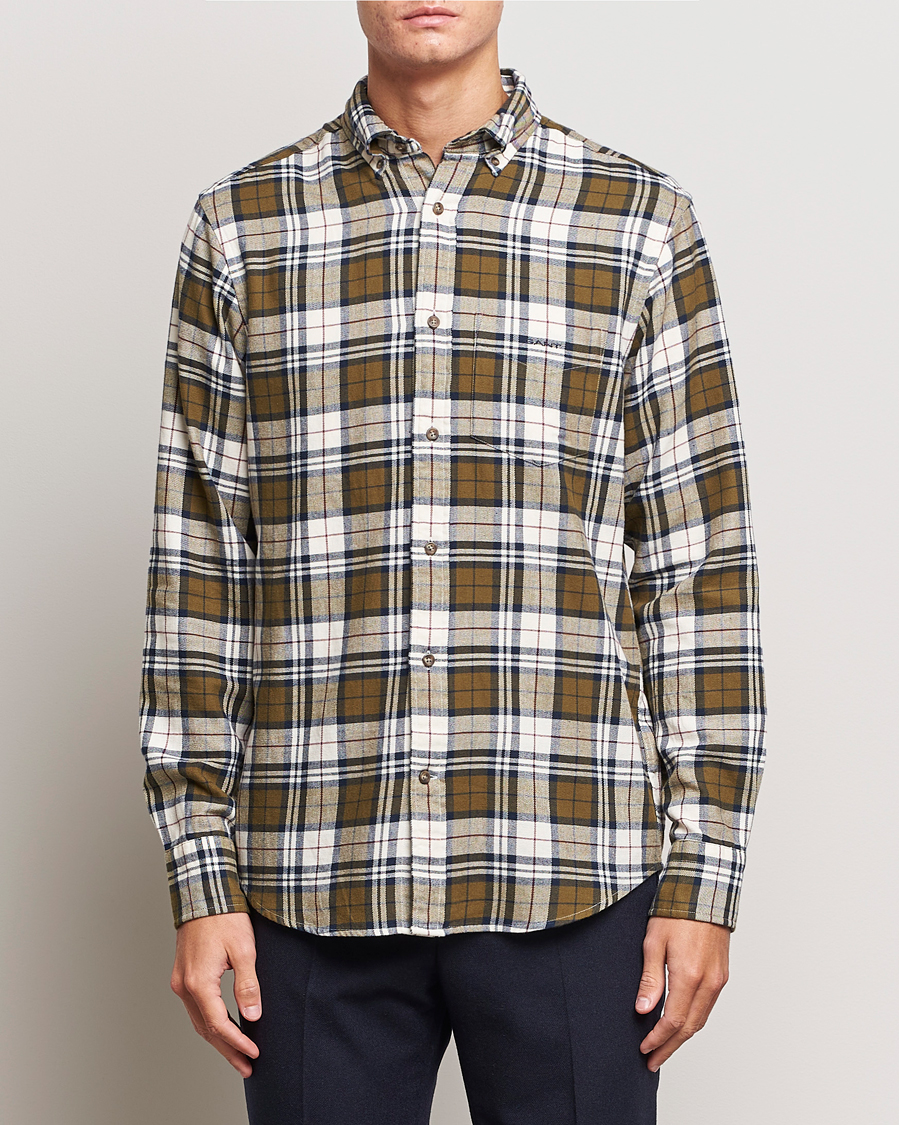 Herren | Hemden | GANT | Regular Fit Flannel Checked Shirt Dark Cactus