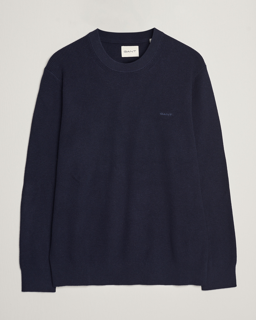 Herren | Pullover | GANT | Cotton/Wool Rib Knitted Crew Neck Evening Blue