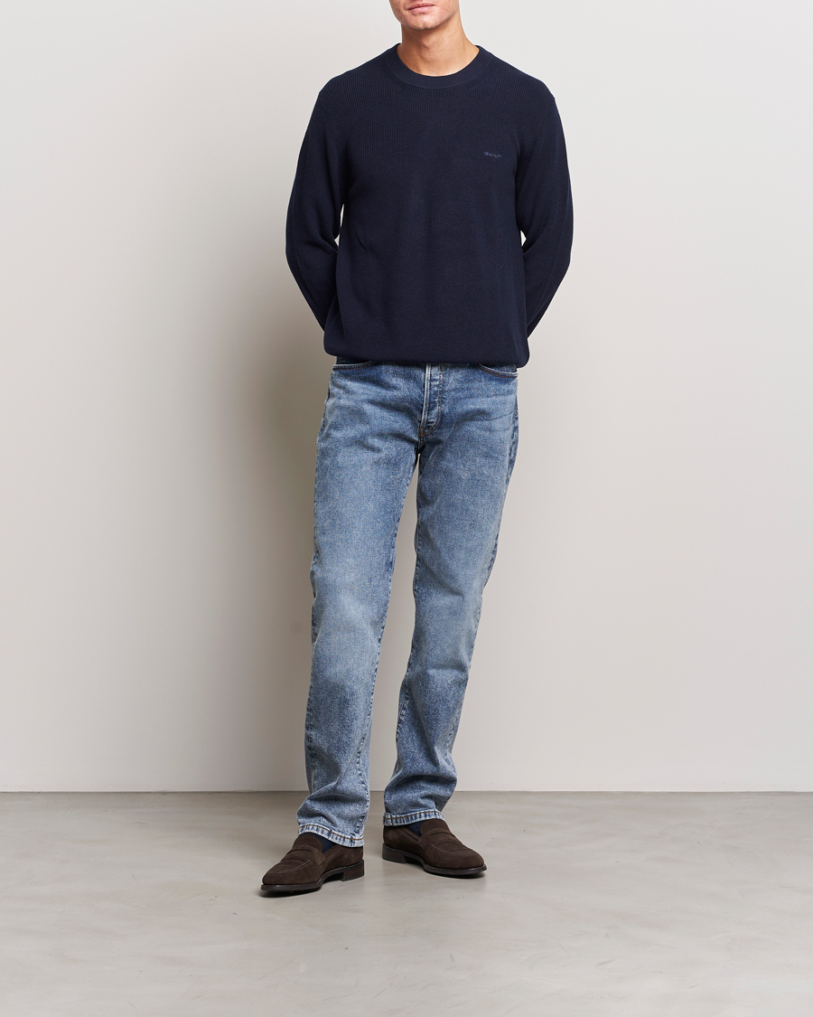 Herren | Pullover | GANT | Cotton/Wool Rib Knitted Crew Neck Evening Blue