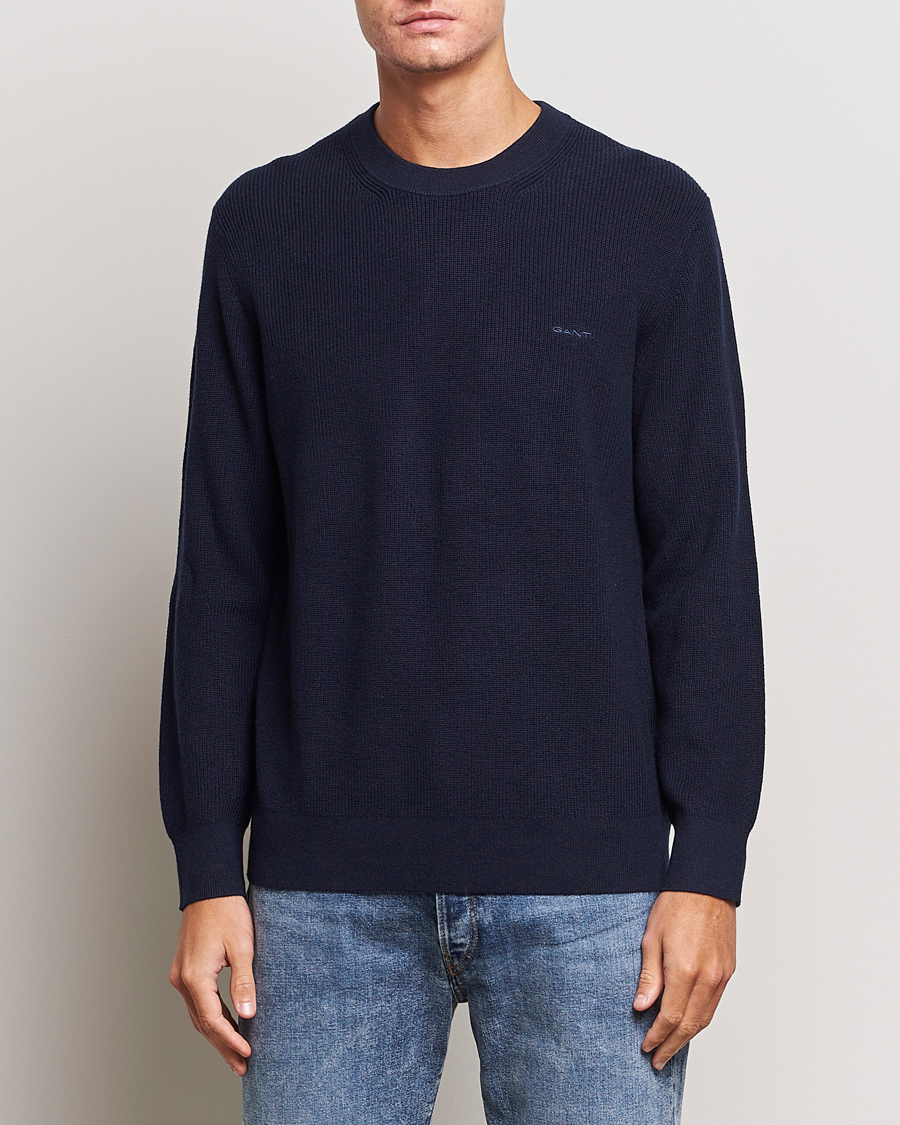 Herren | Pullover | GANT | Cotton/Wool Rib Knitted Crew Neck Evening Blue