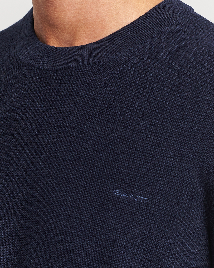 Herren | Pullover | GANT | Cotton/Wool Rib Knitted Crew Neck Evening Blue