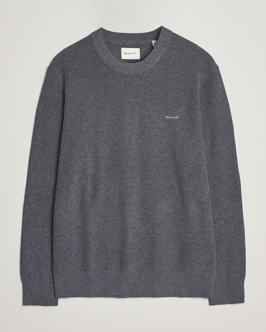 Herren | Pullover | GANT | Cotton/Wool Rib Knitted Crew Neck Antrachite Melange