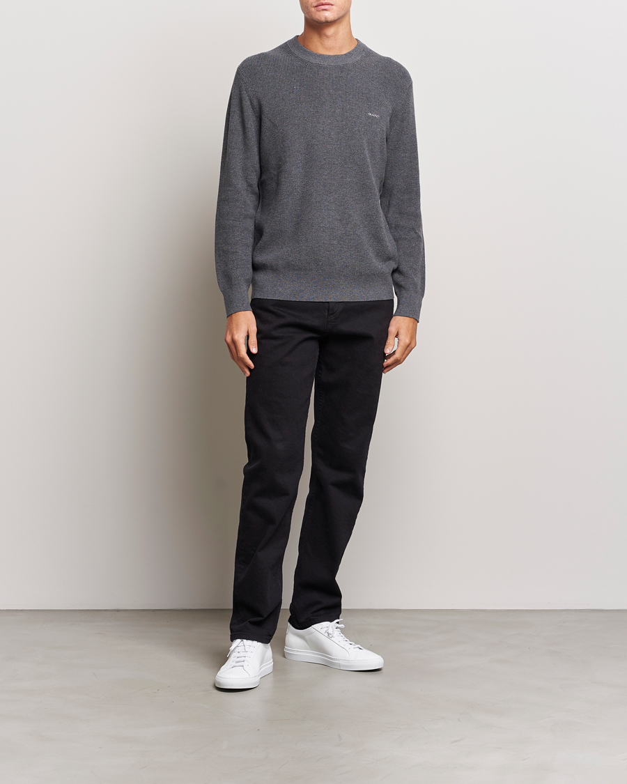 Herren | Pullover | GANT | Cotton/Wool Rib Knitted Crew Neck Antrachite Melange