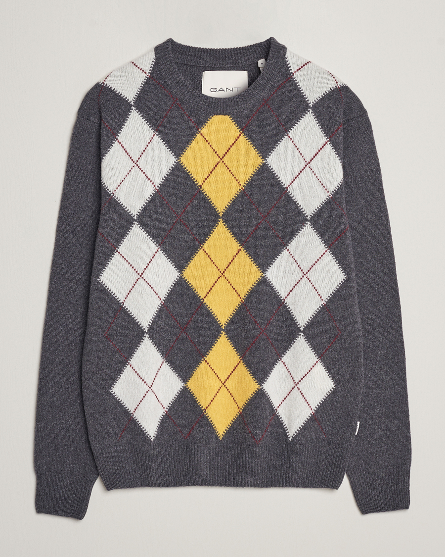 Herren | Pullover | GANT | Lambswool Argyle Crew Neck Sweater Charcoal Melange