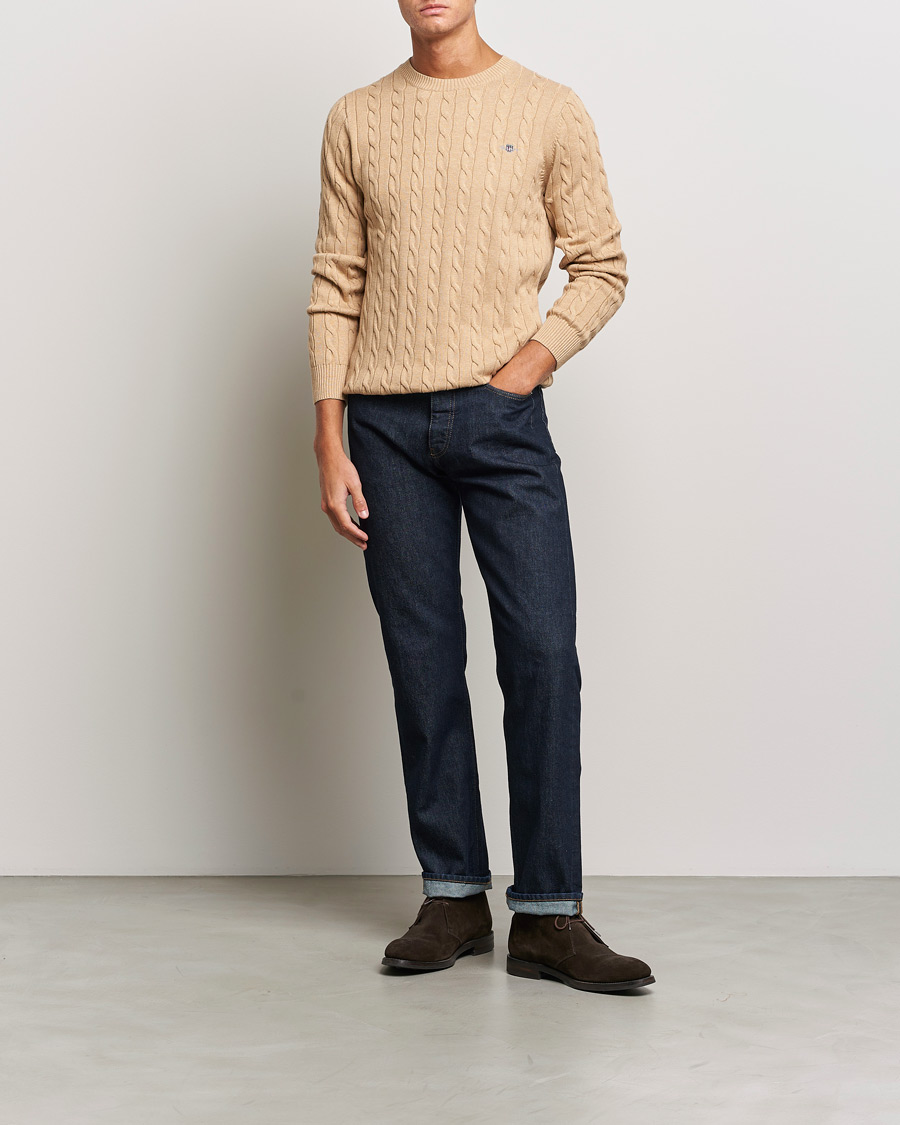 Herren | Pullover | GANT | Cotton Cable Crew Neck Pullover Khaki Melange