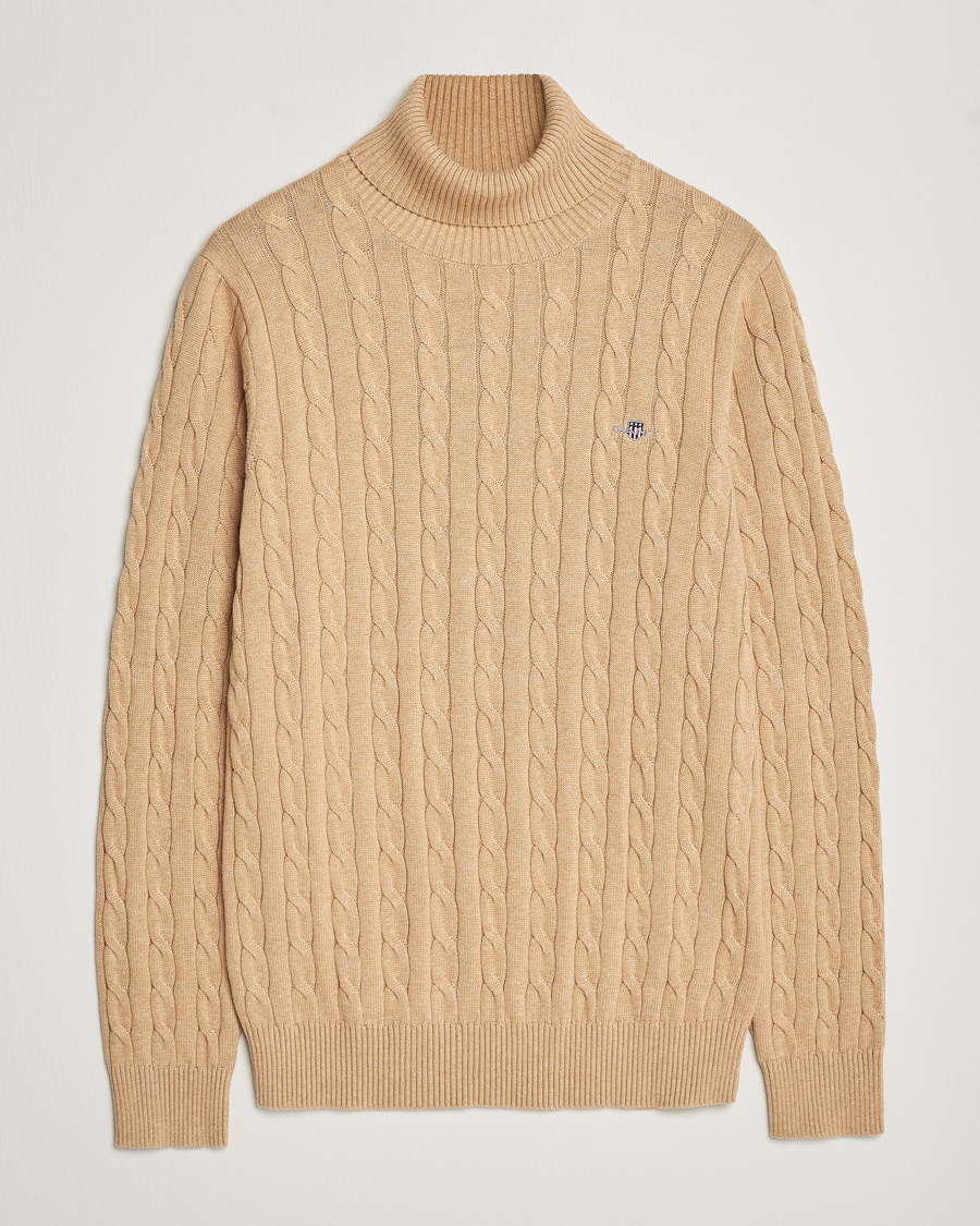 Herren | Pullover | GANT | Cotton Cable Turtleneck Khaki Melange