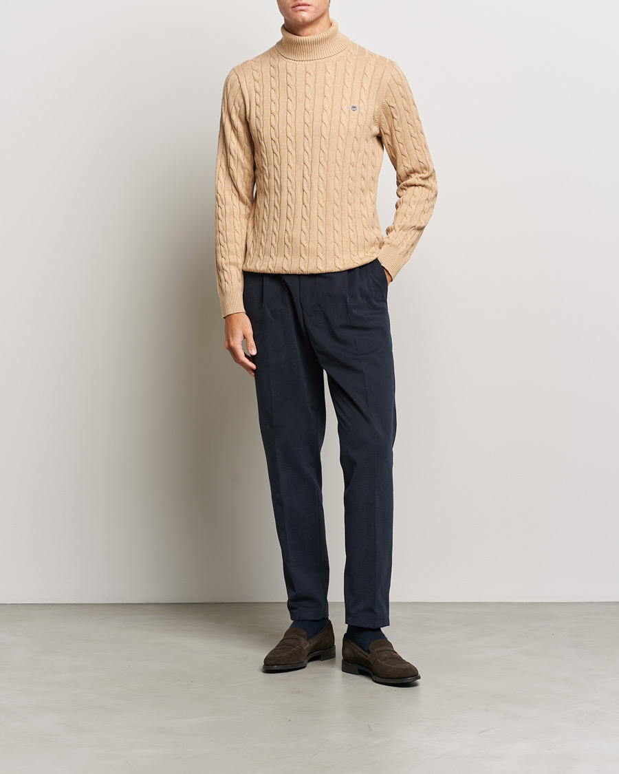 Herren | Pullover | GANT | Cotton Cable Turtleneck Khaki Melange