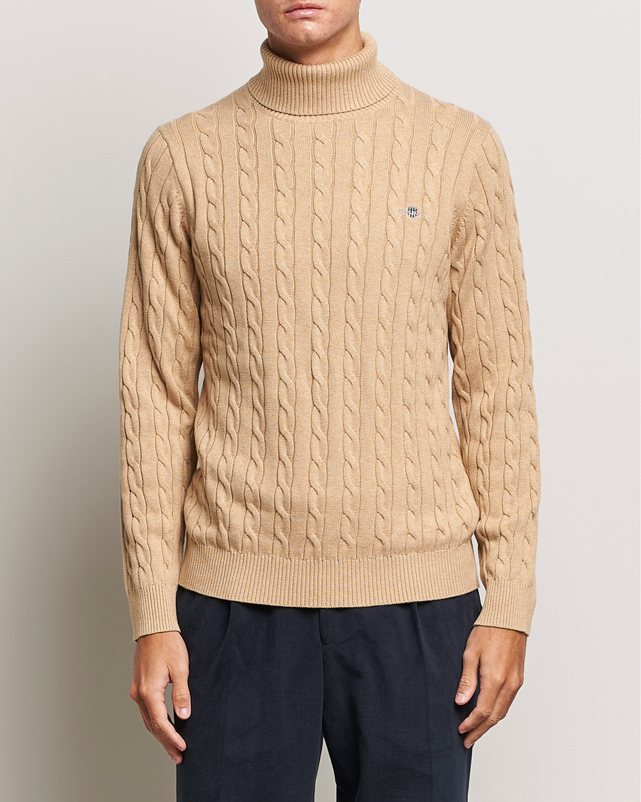 Herren | Pullover | GANT | Cotton Cable Turtleneck Khaki Melange