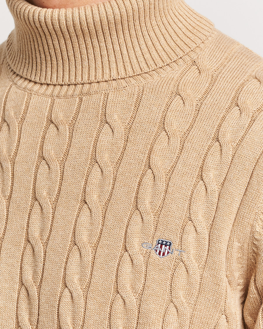 Herren | Pullover | GANT | Cotton Cable Turtleneck Khaki Melange