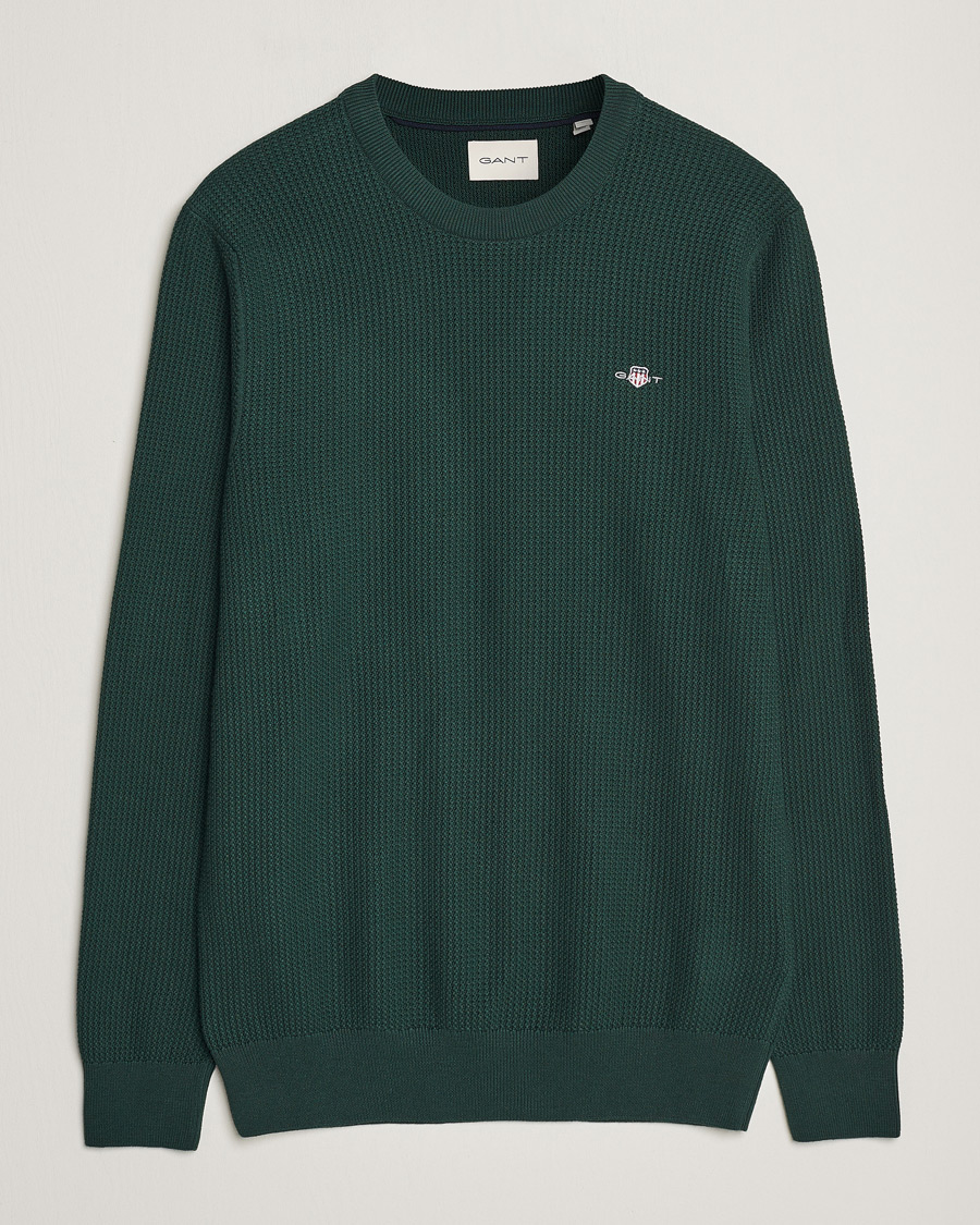 Herren | Pullover | GANT | Cotton Micro Textured Crew Neck Tartan Green