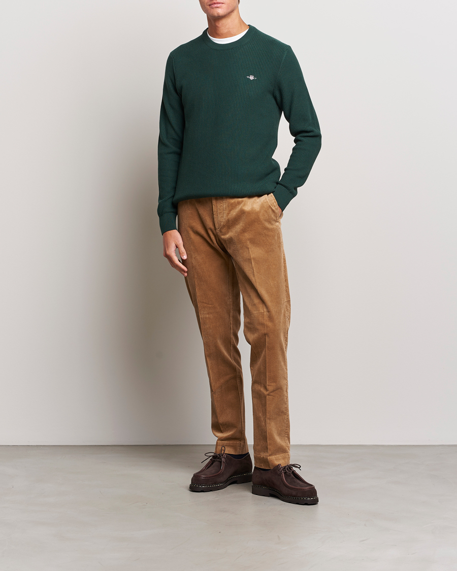 Herren | Pullover | GANT | Cotton Micro Textured Crew Neck Tartan Green