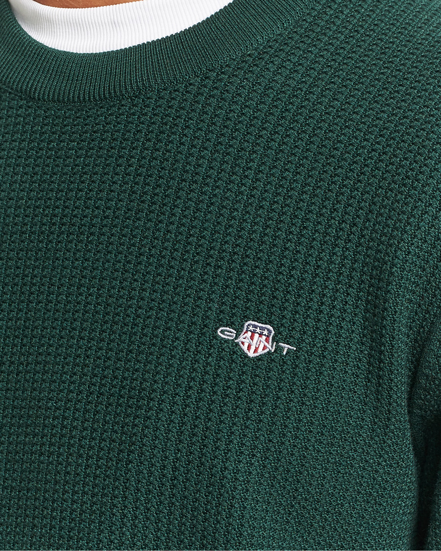 Herren | Pullover | GANT | Cotton Micro Textured Crew Neck Tartan Green