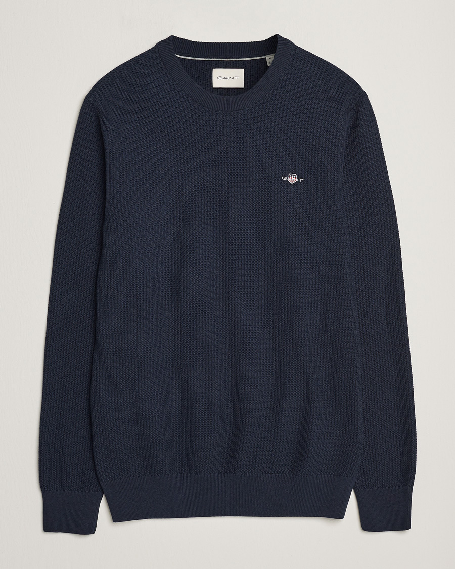 Herren | Pullover | GANT | Cotton Micro Textured Crew Neck Evening Blue
