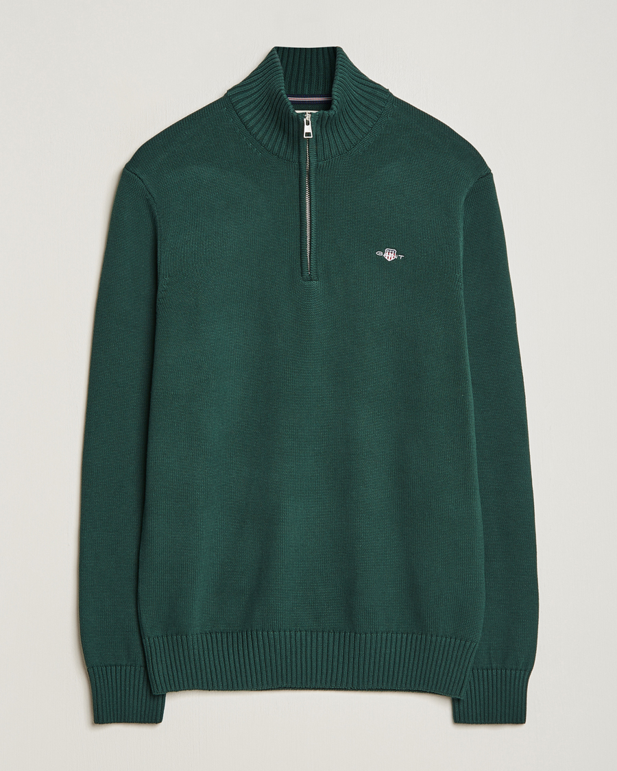Herren | Pullover | GANT | Cotton Half Zip Tartan Green