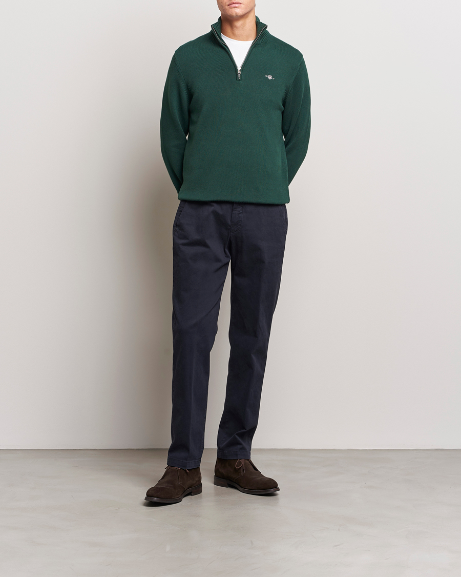 Herren | Pullover | GANT | Cotton Half Zip Tartan Green