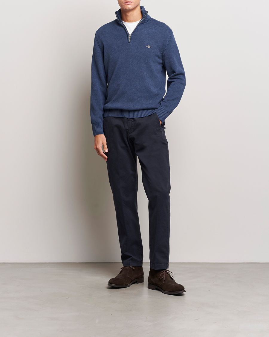 Herren | Pullover | GANT | Cotton Half Zip Marine Melange