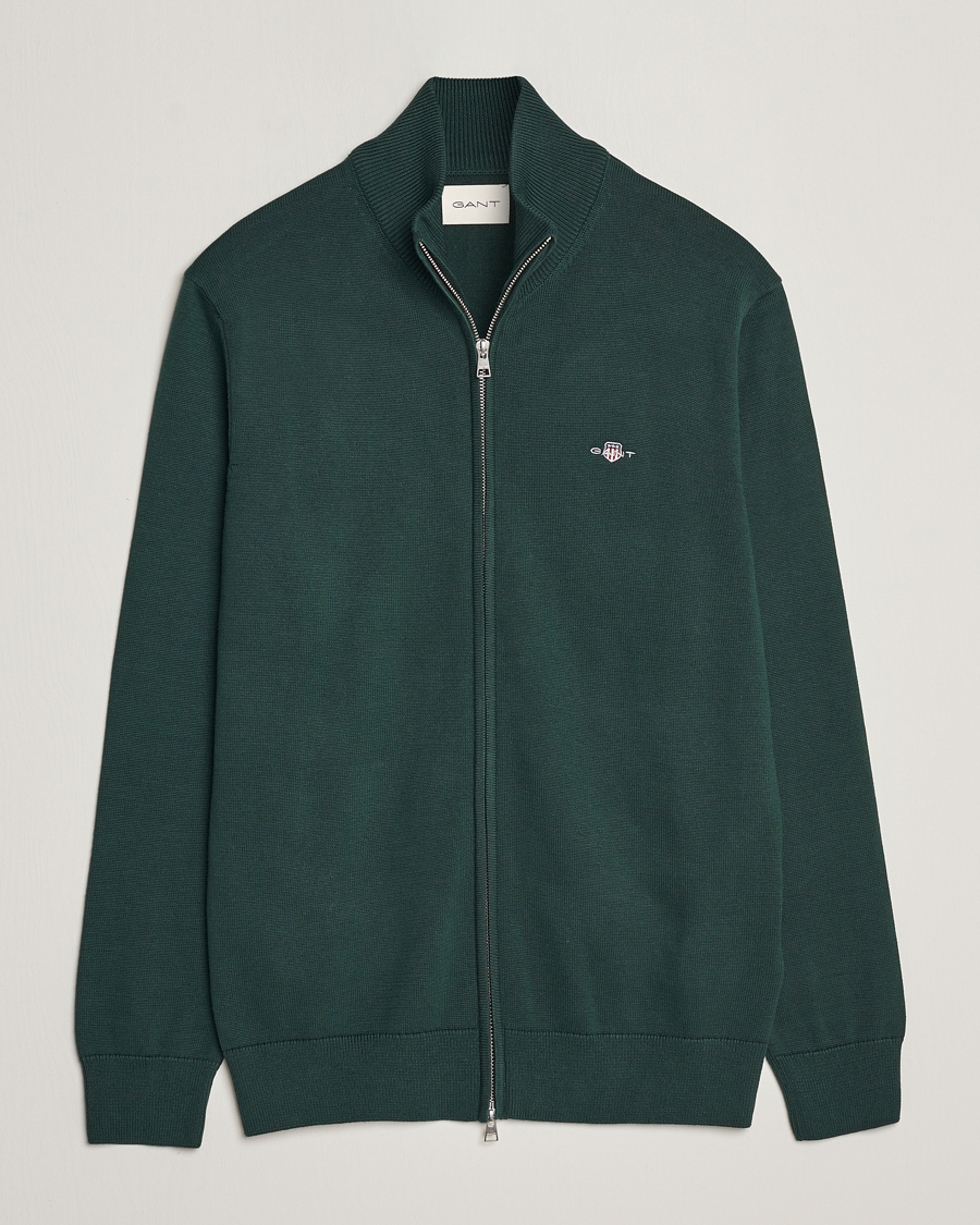 Herren | Pullover | GANT | Cotton Full Zip Tartan Green
