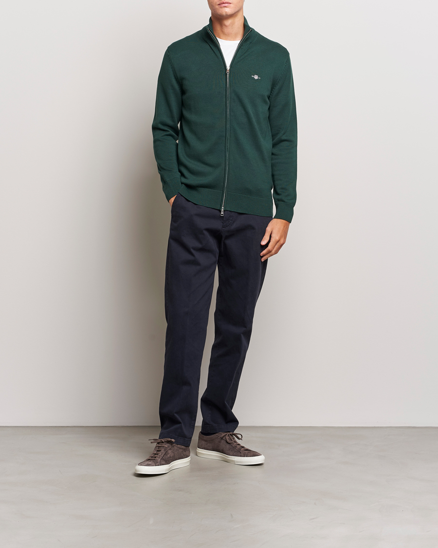 Herren | Pullover | GANT | Cotton Full Zip Tartan Green