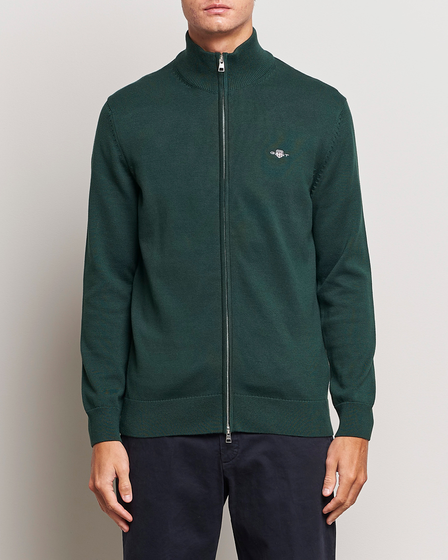 Herren | Pullover | GANT | Cotton Full Zip Tartan Green
