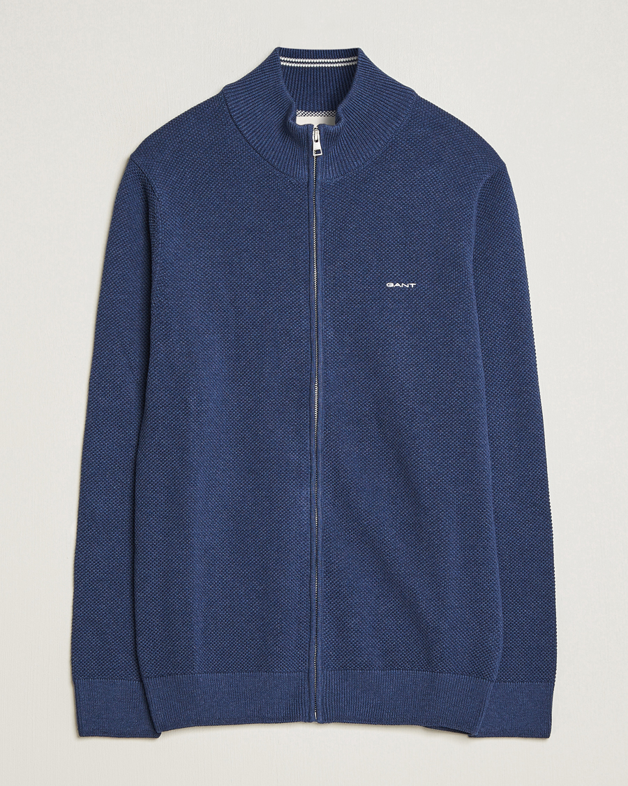 Herren | Pullover | GANT | Cotton Pique Full Zip Marine Melange