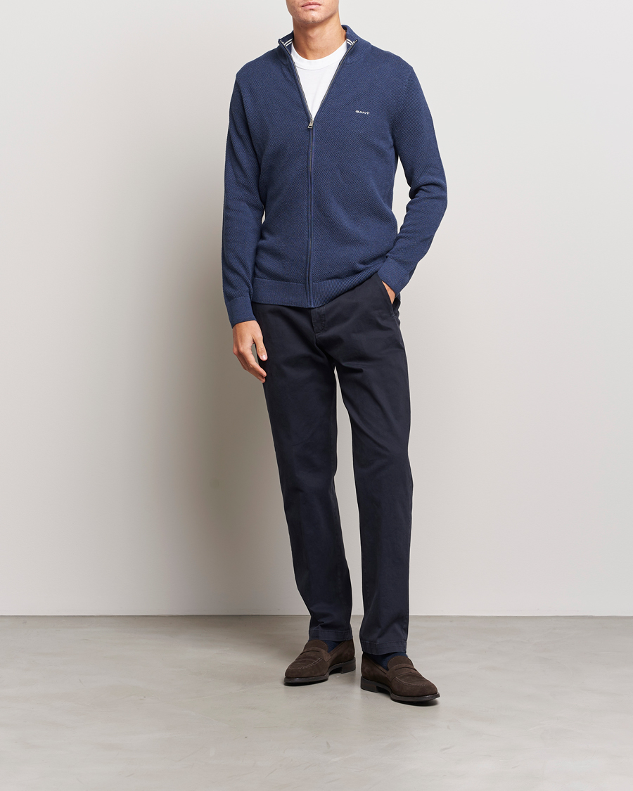 Herren | Pullover | GANT | Cotton Pique Full Zip Marine Melange