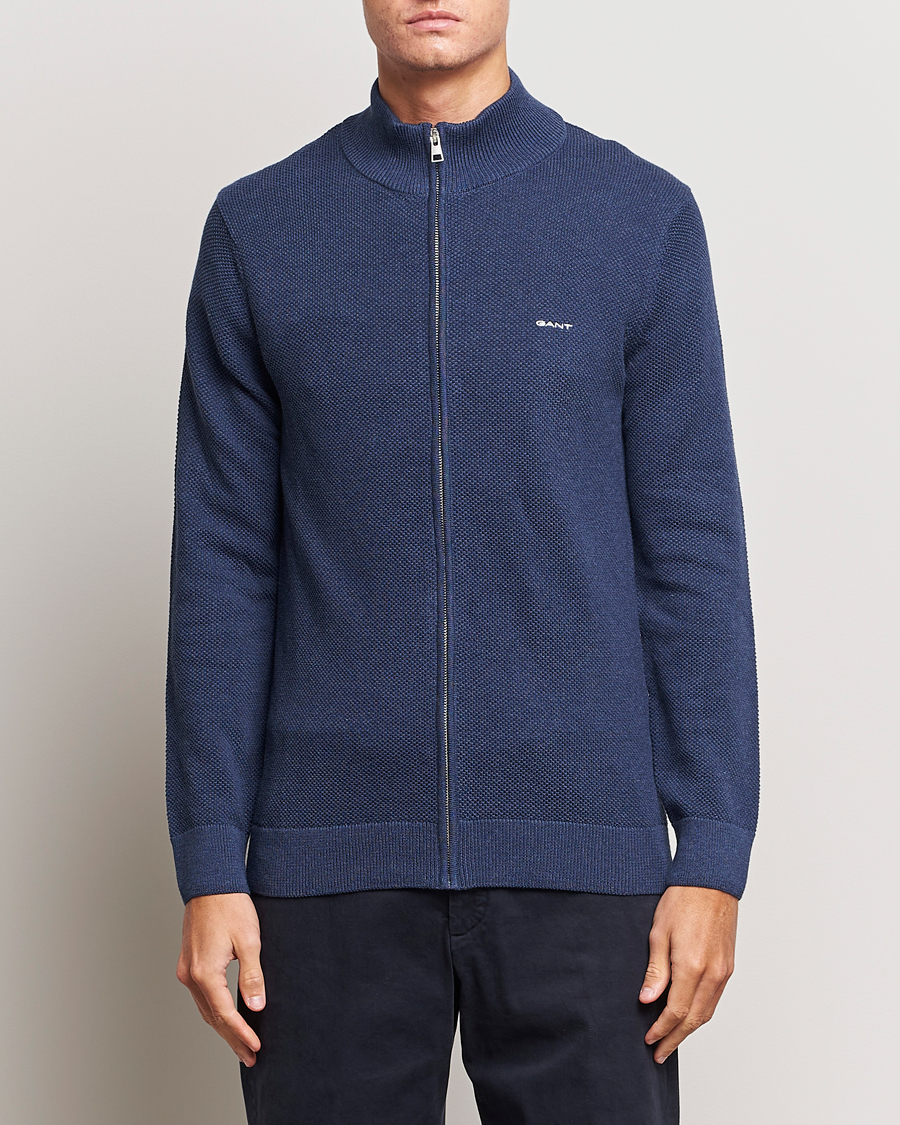 Herren | Pullover | GANT | Cotton Pique Full Zip Marine Melange
