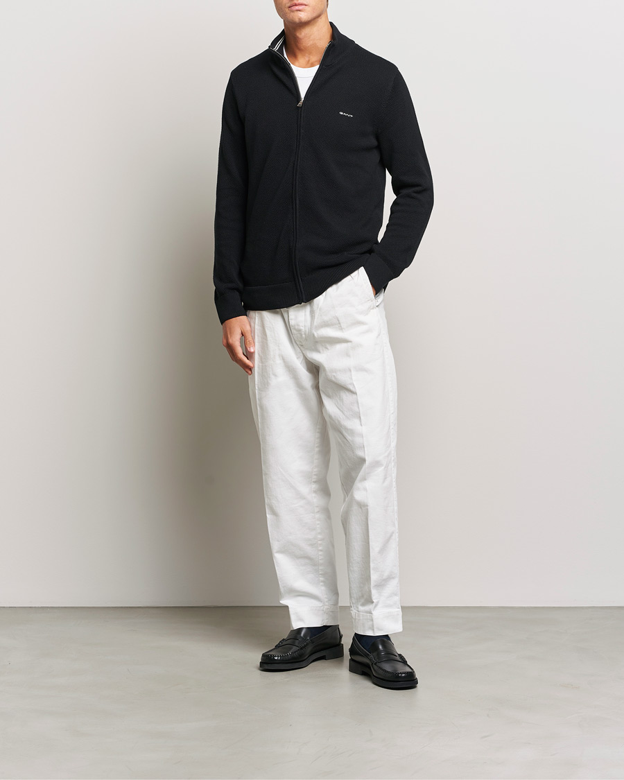 Herren | Pullover | GANT | Cotton Pique Full-Zip Sweater Black