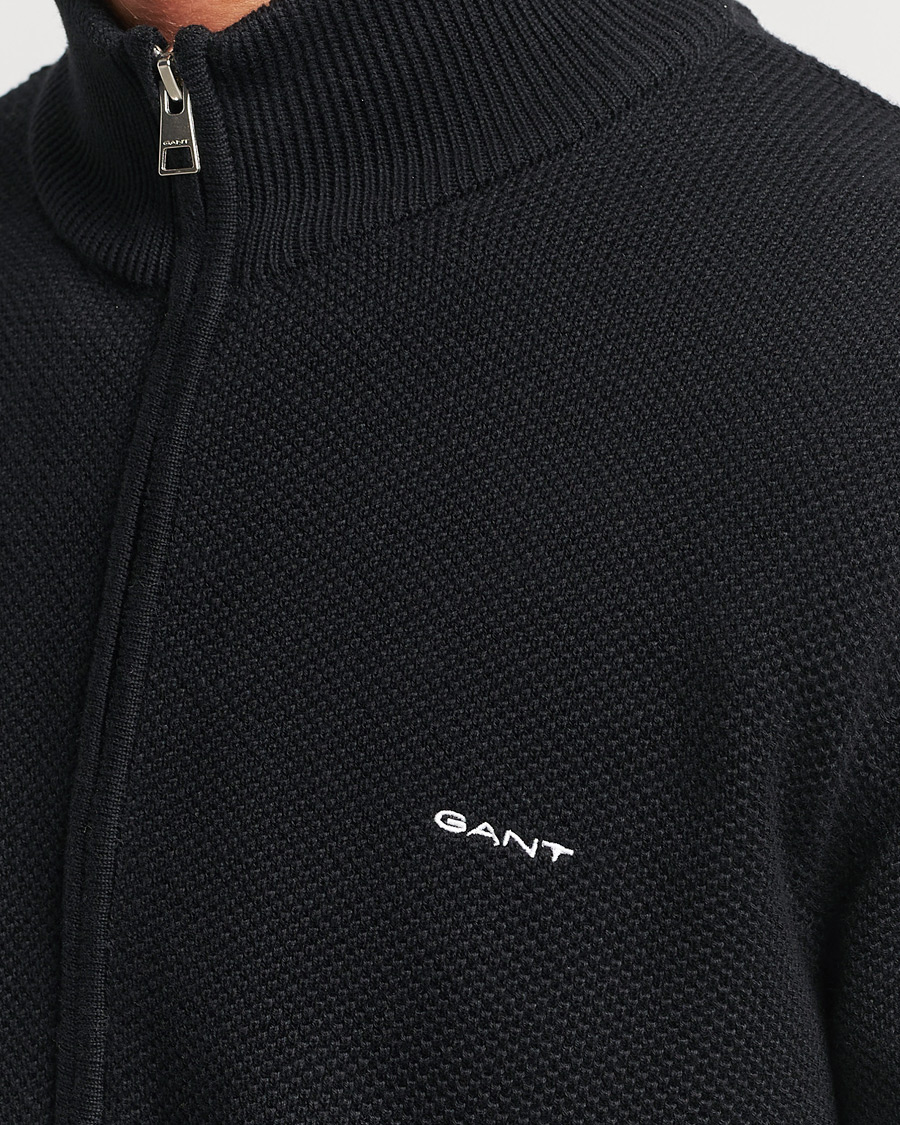 Herren | Pullover | GANT | Cotton Pique Full-Zip Sweater Black