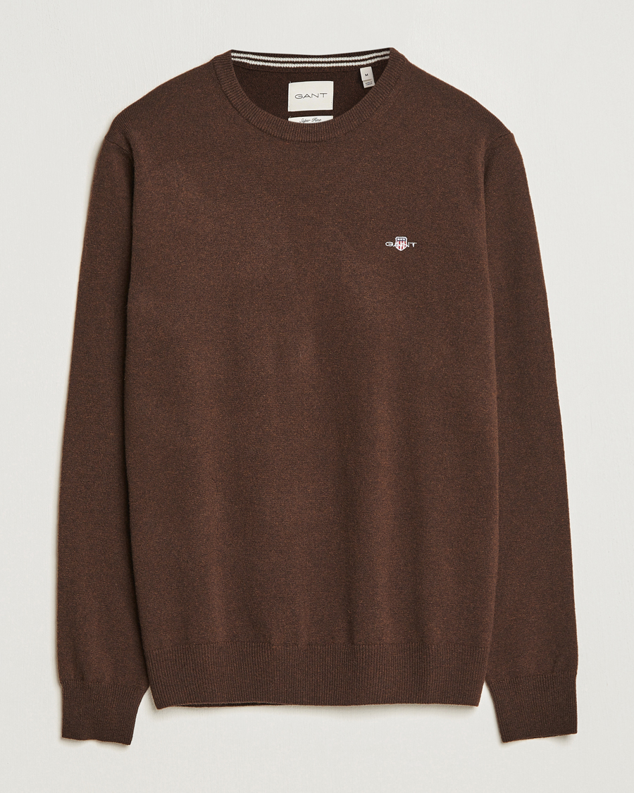 Herren | Pullover | GANT | Lambswool Crew Neck Pullover Dark Brown Melange