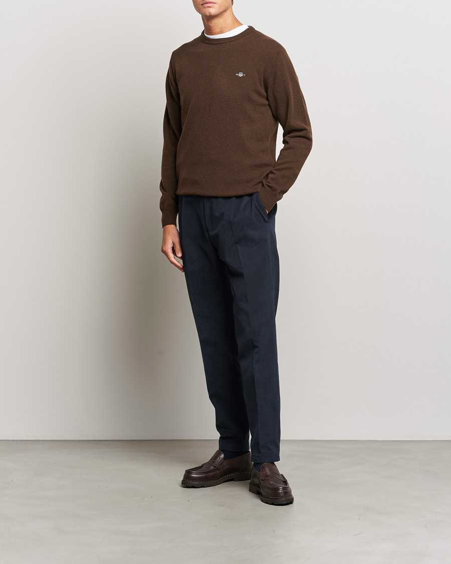 Herren | Pullover | GANT | Lambswool Crew Neck Pullover Dark Brown Melange
