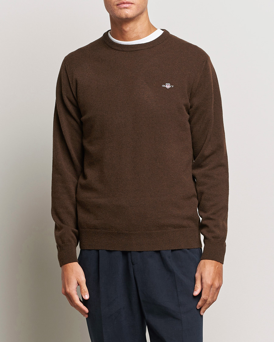 Herren | Pullover | GANT | Lambswool Crew Neck Pullover Dark Brown Melange