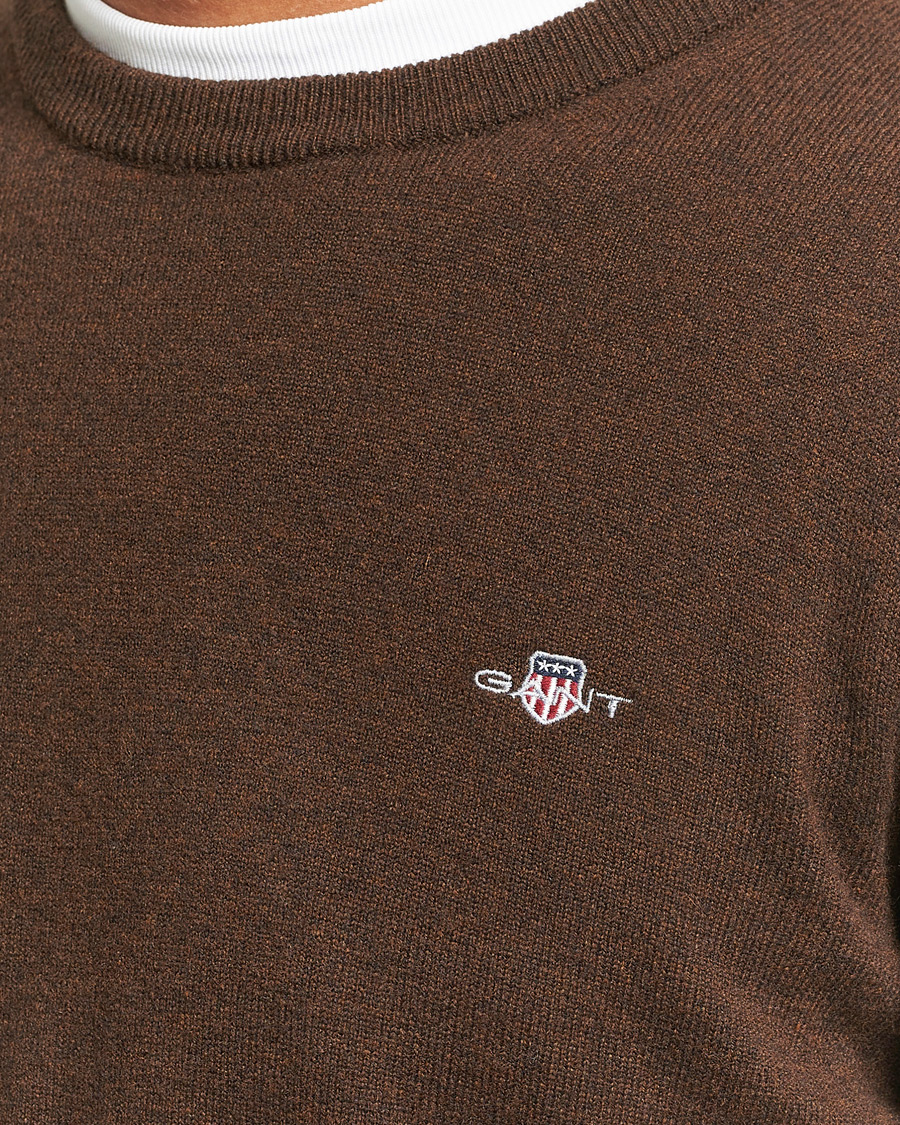 Herren | Pullover | GANT | Lambswool Crew Neck Pullover Dark Brown Melange