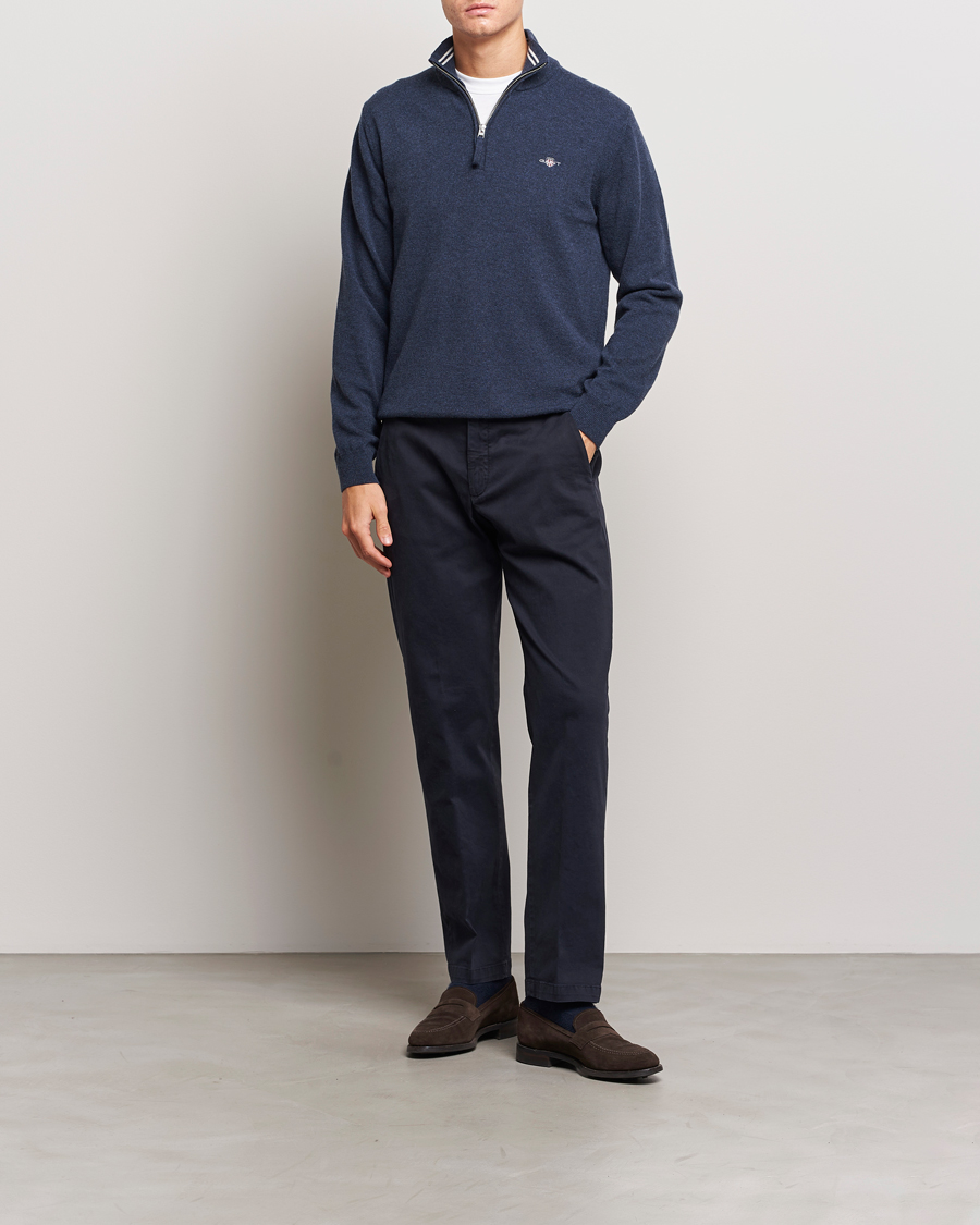 Herren | Pullover | GANT | Lambswool Half Zip Dark Navy Melange