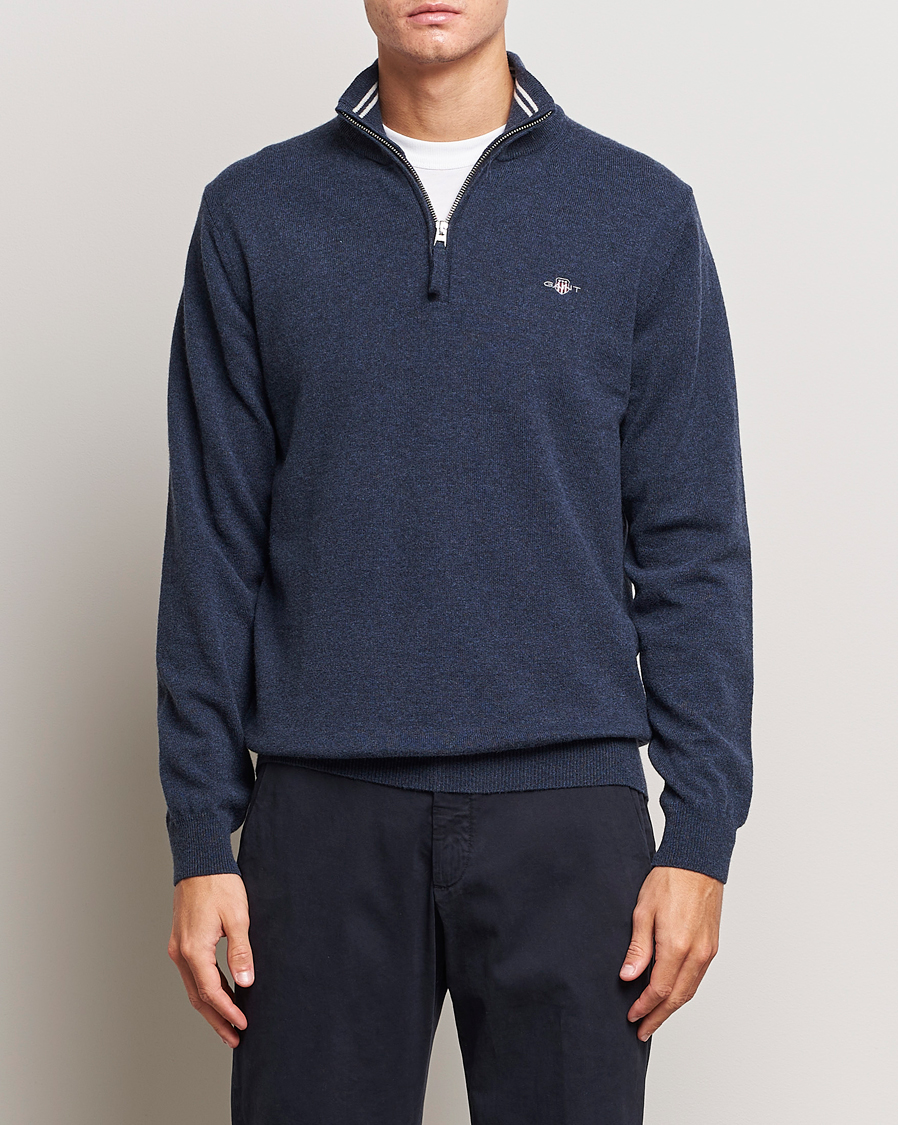 Herren | Pullover | GANT | Lambswool Half Zip Dark Navy Melange