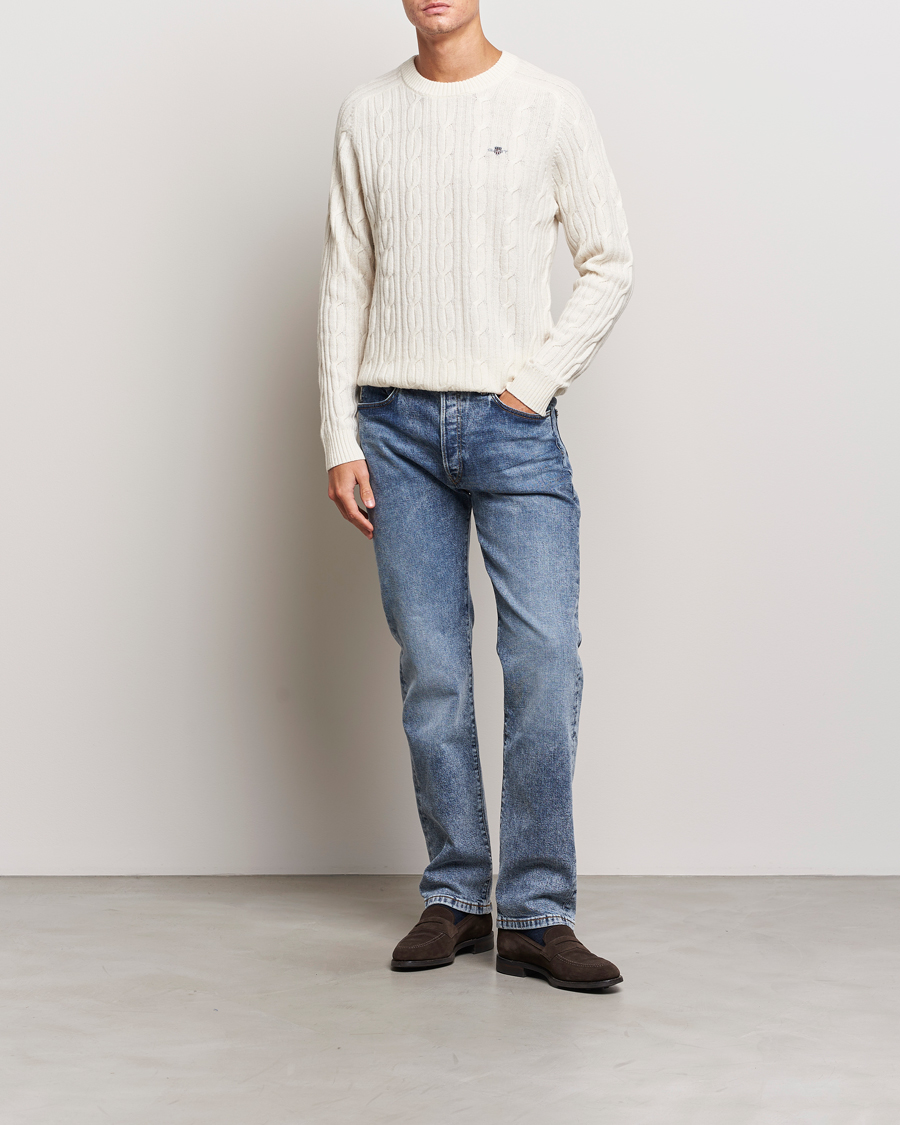 Herren | Pullover | GANT | Lambswool Cable Crew Neck Pullover Cream