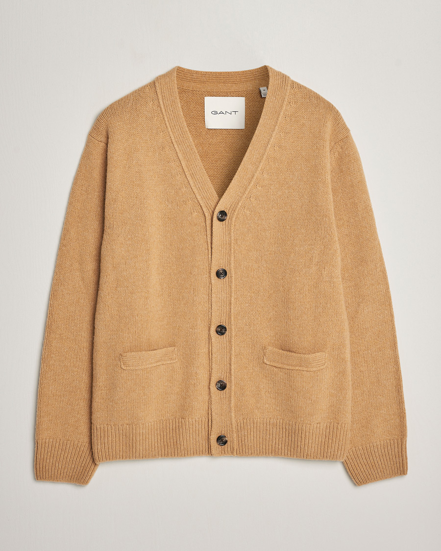 Herren | Pullover | GANT | Soft Wool Cardigan Khaki Melange